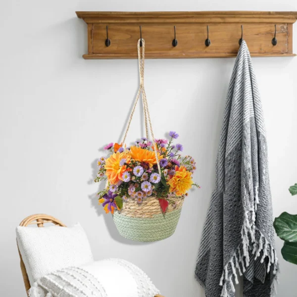 Wind Rattan Hanging Basket | Decorative Wall Planter | Space-Saving Storage for Indoor/Outdoor Use | Green Dill Gardening Basket | Ideal for Home, Office & Garden Decor