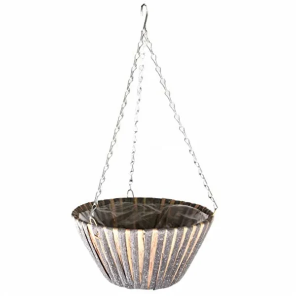 Woven Straw & Plastic Hanging Basket, Gray and Tan (12" x 6")