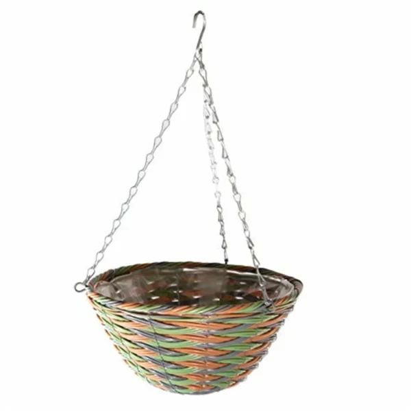 Woven Plastic Rattan Hanging Basket, 12in Diameter