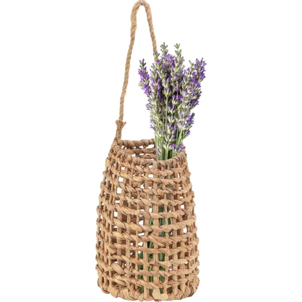 Wicker Rattan Hanging Basket,1 Pcs Rectangular Decorative Plant Basket,Handheld Boho Wall Hanging Flowerpot,Rustic Hand Woven Basket,for Home, Garden, Kitchen, Office
