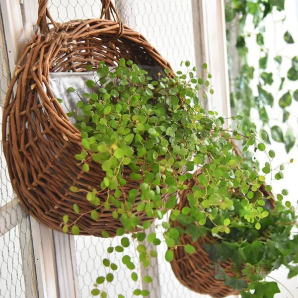 1pack Hanging Wicker Basket for Plant,Decorative Wall Hanging Rattan Basket for Front Door,Farmhouse Wicker Woven Basket Hanging Flower Basket for Home,Garden