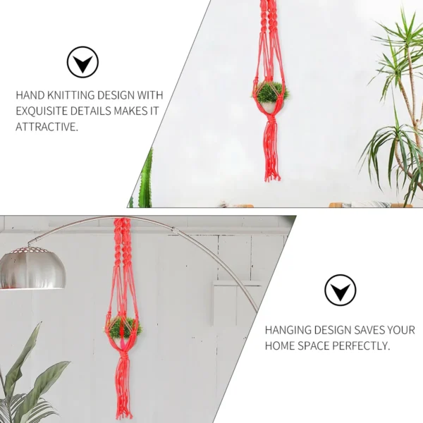 Plant Hanger Net Flower Pot Hanging Holder Woven Basket Large to Wall Toy Bin Red - Image 2