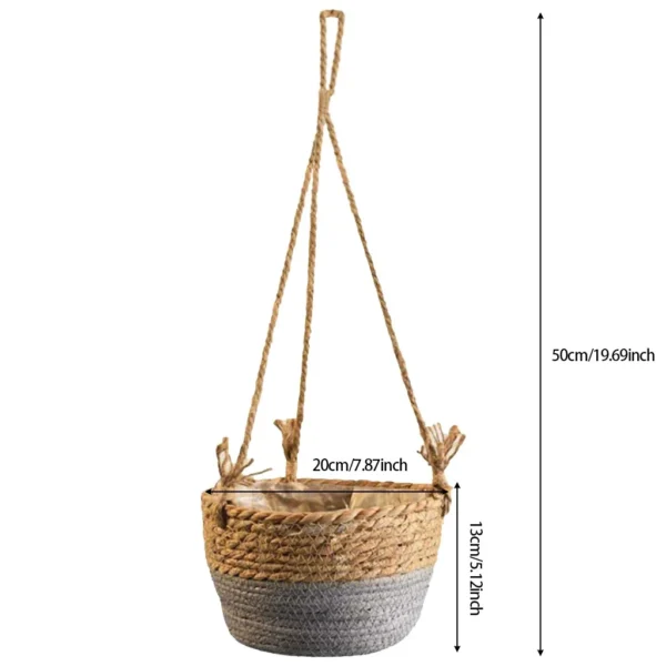 Wicker Hanging Planters 19.7"x7.9"x5.1", 1PC Folding Hanging Basket Organizer Storage Baskets, Home Decor Wicker Plant Pots for Fresh Plants and Artificial Flowers, Silver - Image 2