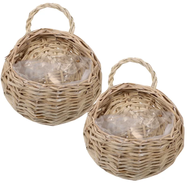 2 Pcs Indoor Plants Wall Hanging Rattan Flower Basket Storage Home Decoration