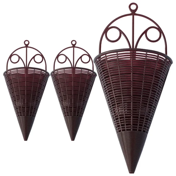 3 Pcs Imitation Rattan Wall Hanging Flower Basket Baskets Cone Vase for Flowers