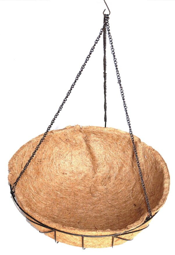 14"x 6" Round Metal Leaf Hanging Basket, Liner made with Natural Coconut Fiber Material - Image 2