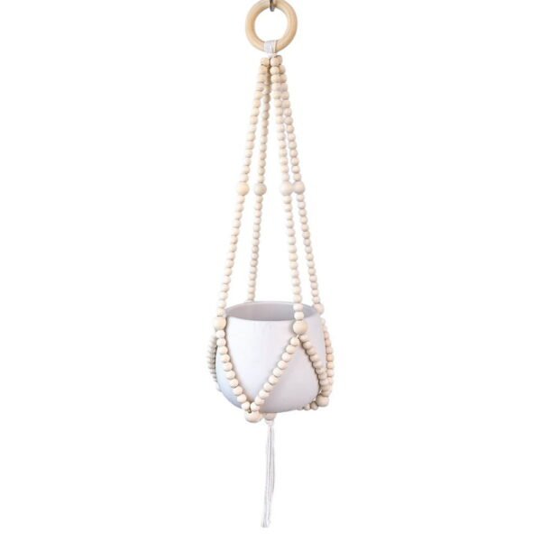 Plant Hanger Indoor Hanging Planter Basket with Wood Beads Decorative Flower Pot Holder No Tassels for Indoor Outdoor Boho Home Decor