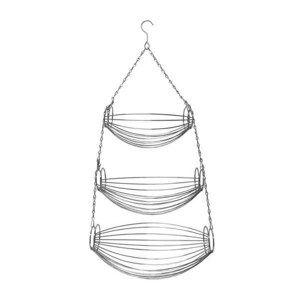 3 Tier Fruit Bowl Fruit Hanging Basket for Kitchen, Hanging Kitchen Storage Organizer, Detachable Chrome Wire with Metal Ceiling Hook