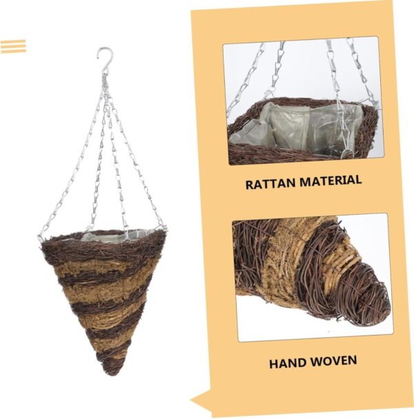 Cone Basket Hanging Planter Woven Flower Storage Basket for Home and Garden Decor Seaweed Hanging Planter - Image 2