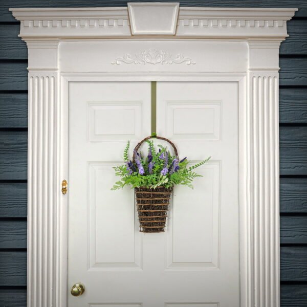 Artificial Hanging Wall Basket, Wicker Base, Decorated with Astilbe Flowers, Ferns, Leafy Greens, Spring Collection, 20 Inches - Image 2