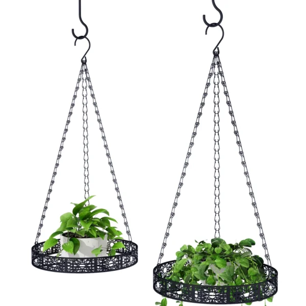 2 PCS Metal Hanging Basket for Plants Flower Garden Pot Planters Round Wire Plant Holder Pots Black