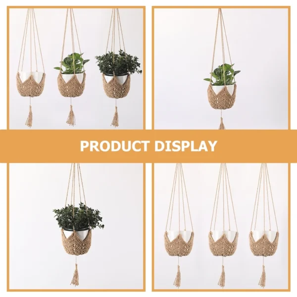 Multi-functional 2Pcs Decorative Hanging Flowerpot Basket 101X7Inch Khaki Rope for Housewarming - Image 2