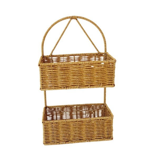 Imitation Rattan Wall Mounted Basket Handmade Woven Hanging Basket for Patio Square 2 layers - Image 2