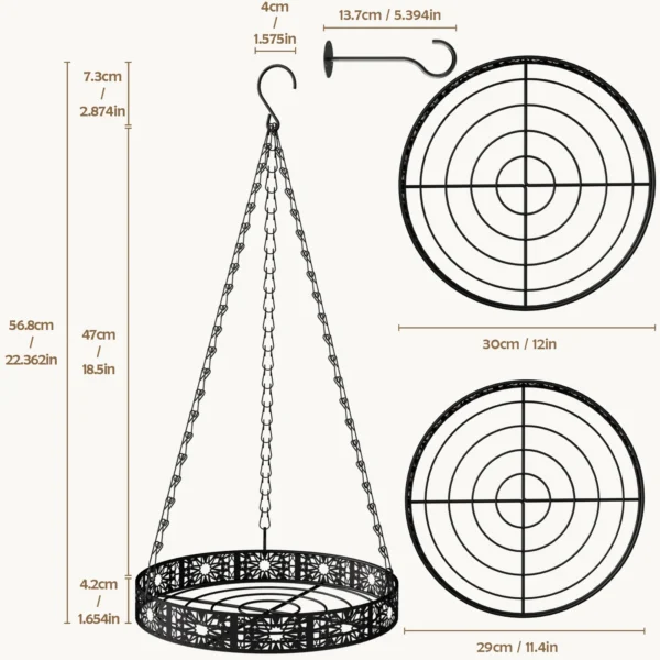 2 PCS Metal Hanging Basket for Plants Flower Garden Pot Planters Round Wire Plant Holder Pots Black - Image 2