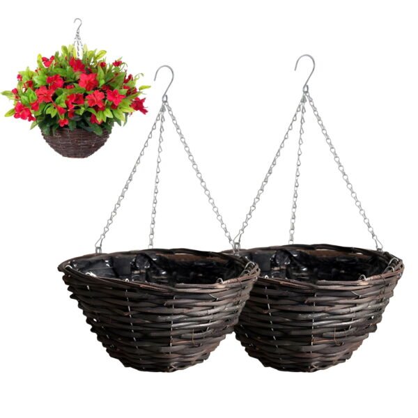 Rattan Hanging Planters, 3-Count, Indoor Outdoor Woven Straw Planter