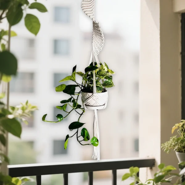 Bohemian Style Hanging Planters Plant Net Pocket Hand Woven Hanging Basket Holder Tapestry Flower Basket With Exquisite Tassel Indoor Balcony Decoration For Gardening Or Kitchen Rotating