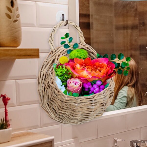 2 Pcs Indoor Plants Wall Hanging Rattan Flower Basket Storage Home Decoration - Image 2