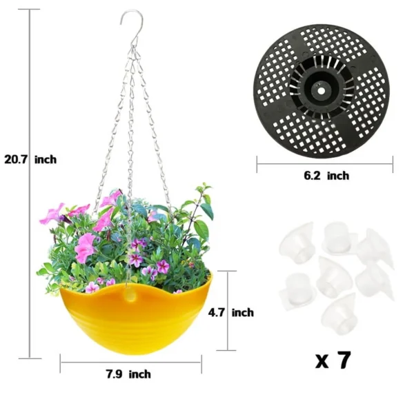 7 Pack Plastic Self-Watering Hanging Planters,Colorful Garden Flower Plant Pot Container,Hanging Plant Baskets with Drainer and Chain for Indoor Outdoor Use,7 Colors - Image 2