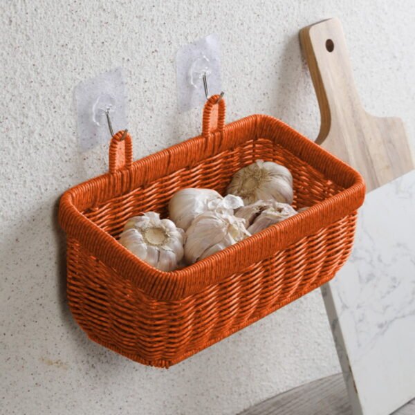 Onion Garlic Storage Basket Wicker Decor Wall Hanging Planters Woven Storage Baskets Hanging Onion Basket Rattan Utensil Holder Vegetable Basket Vegetable Basket for Kitchen - Image 2
