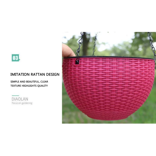 Hanging Baskets Flower Pots Artificial Rattan Planter Basket with 3 Chains Hanging Buckets - Image 2