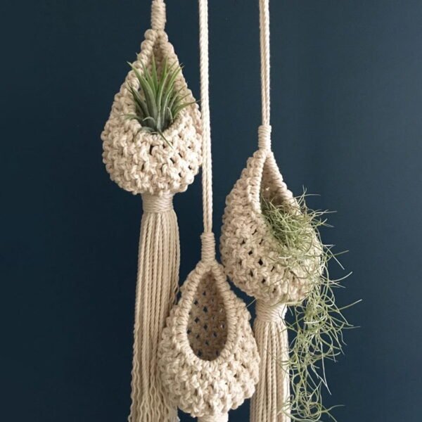 Hanging Basket Woven Cotton Plant Basket, with Jute and Cotton Cord - Image 2