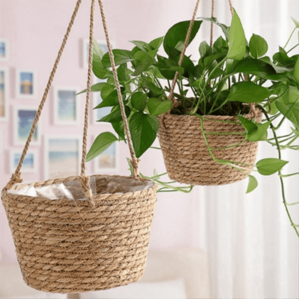 Garden Hanging Planter Macrame Plant Storage Basket Rope Woven Indoor Outdoor Flower Pot Holder Coffee Color L - Image 2