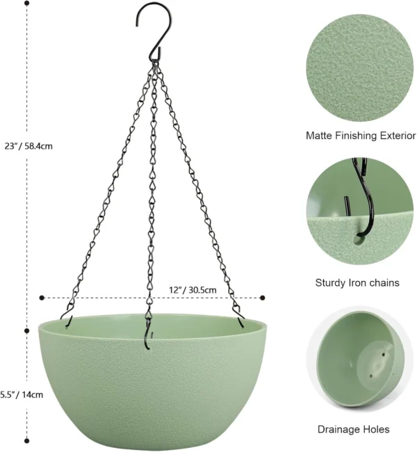 12 inch Large Hanging Planters for Indoor Outdoor Plants, 2 Pack Hanging Flower Pots with Drainage Holes and Chain for Garden Porch, Plastic Hanging Baskets for House Plants, Speckled Black - Image 2