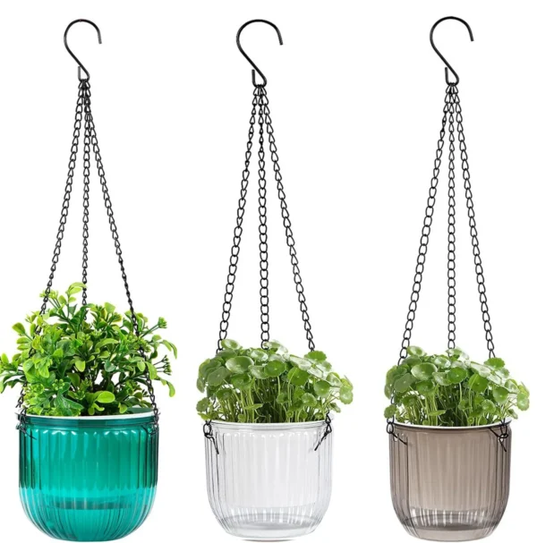 3 Pcs Hanging Planter Pots,Self-Watering Hanging Basket with Drainage Hole and Metal Chain,Succulent Flower Plant Pot Container for Indoor Outdoor Garden Balcony Wall Decor