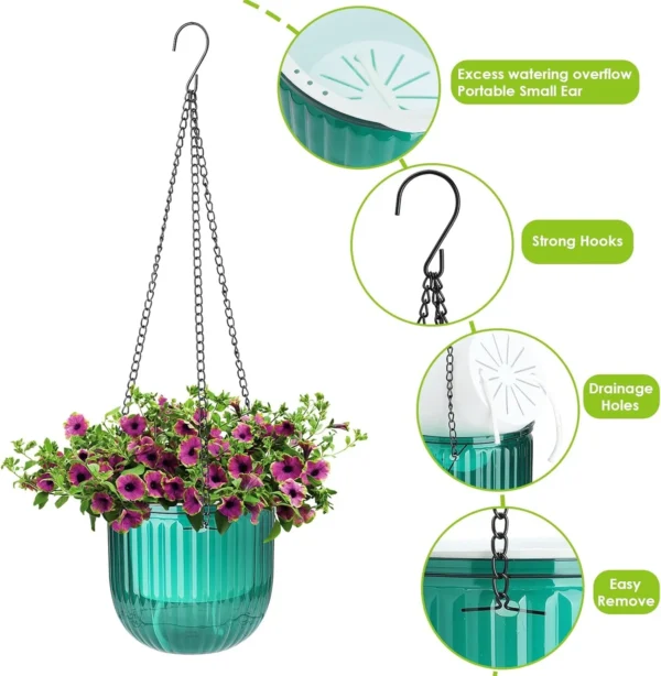 3 Pcs Hanging Planter Pots,Self-Watering Hanging Basket with Drainage Hole and Metal Chain,Succulent Flower Plant Pot Container for Indoor Outdoor Garden Balcony Wall Decor - Image 2