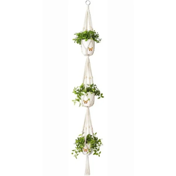 Plant Hanger 3 Tier Indoor Outdoor Hanging Planter Basket Cotton Rope with Beads 70 Inches