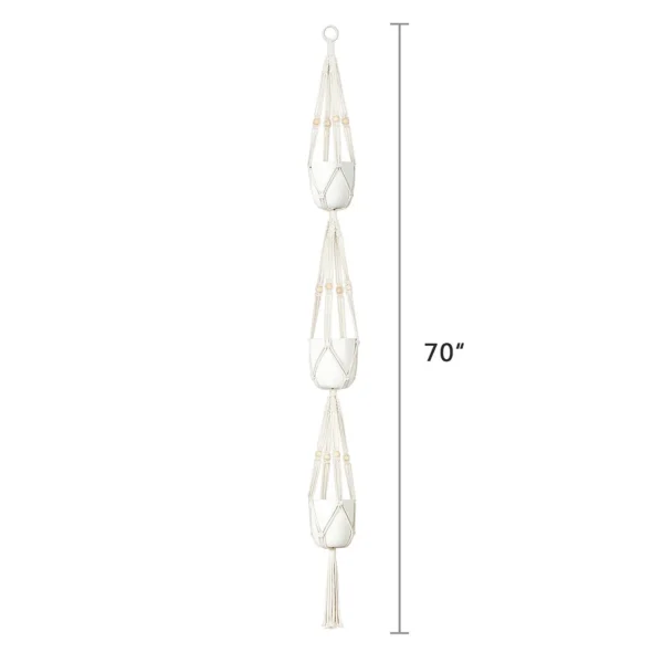 Plant Hanger 3 Tier Indoor Outdoor Hanging Planter Basket Cotton Rope with Beads 70 Inches - Image 2