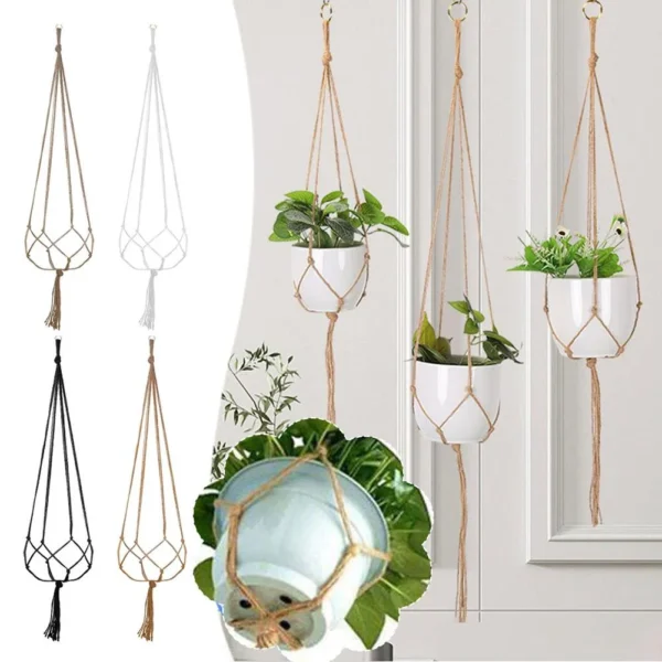 Flower Pot Rope Hanging NetPlant HangerHand Made  Plant Hanger Hanging Planter Flower Pot Plant Holder Basket Jute Rope Holder for Indoor Outdoor Garden Home Decorations - Image 2