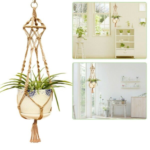 Plant Hanger Indoor Hanging Planter Basket Hemp Rope Braided Flower Pot Plant Holder, 1 Pack