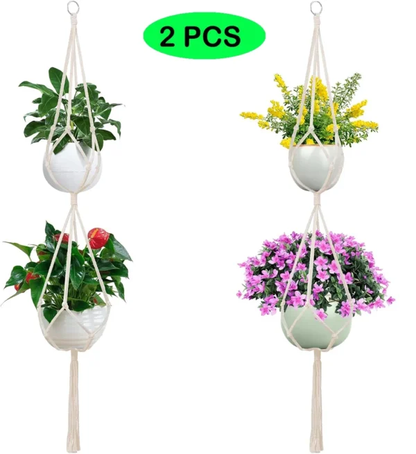 2pcs  Plant Hangers, Hanging Planters for Indoor Plants Hanger,2 Tier Hanging Planter Basket Decorative Flower Pot Holders for Succulents Cacti Herbs, Boho Home Decor