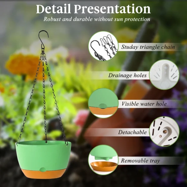 3 Pack Plastic Hanging Planters 8.3" Hanging Flowerpot with Drainage Hole Indoor Outdoor - Image 2