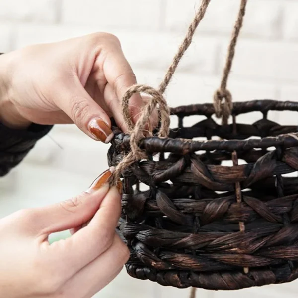 Handmade Hanging Woven Rattan Planter Storage Basket Flower Baskets for Home Garden Outdoor Porch Decoration - Image 2