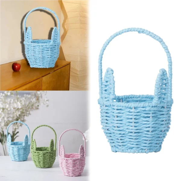Hanging Baskets, Furenl Hanging Basket Handheld Paper Rope Sundries Storage Box Fashionable Foldable Vegetable Basket Home, 1 Woven Basket - Image 2